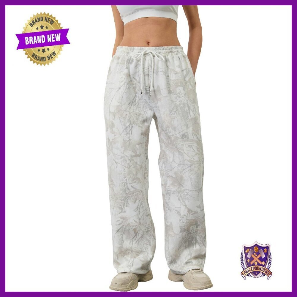 Women's Camo Fleece Sweatpants High Waist Wide Leg Joggers